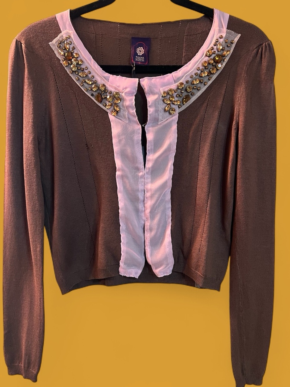 Mischa Barton Chloe Cardigan / Jeweled Collar / Boho Coquette / Cotton / NEW
